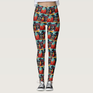 Japanese Chin with Heart Roses Valentine's Day Leggings