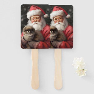 Japanese Chin With Santa Claus Festive Christmas Hand Fan