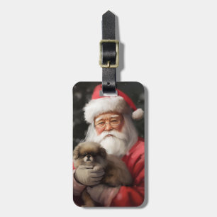 Japanese Chin With Santa Claus Festive Christmas Luggage Tag