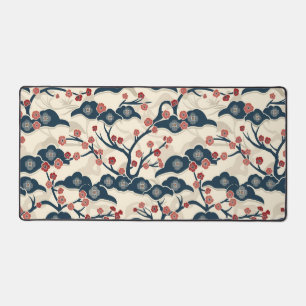 Japanese Chiyogami Ume Red Coral Indigo Cream Desk Mat