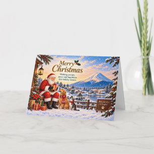 Japanese Christmas with Mount Fuji and Santa Card