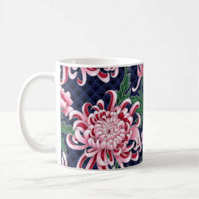 Japanese Chrysanthemum Peonies Vintage Pattern Coffee Mug (Left)
