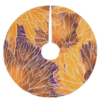 Japanese Chrysanthemum: Watercolor Seamless Patter Brushed Polyester Tree Skirt