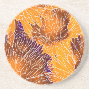 Japanese Chrysanthemum: Watercolor Seamless Patter Coaster