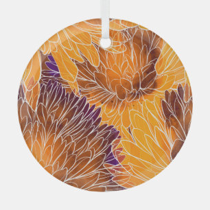 Japanese Chrysanthemum: Watercolor Seamless Patter Glass Tree Decoration