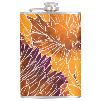 Japanese Chrysanthemum: Watercolor Seamless Patter Hip Flask