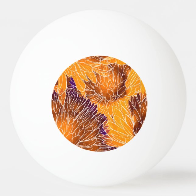 Japanese Chrysanthemum: Watercolor Seamless Patter Ping Pong Ball (Front)