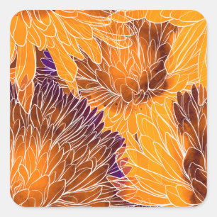 Japanese Chrysanthemum: Watercolor Seamless Patter Square Sticker