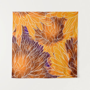 Japanese Chrysanthemum: Watercolor Seamless Patter Tapestry