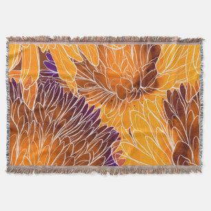 Japanese Chrysanthemum: Watercolor Seamless Patter Throw Blanket