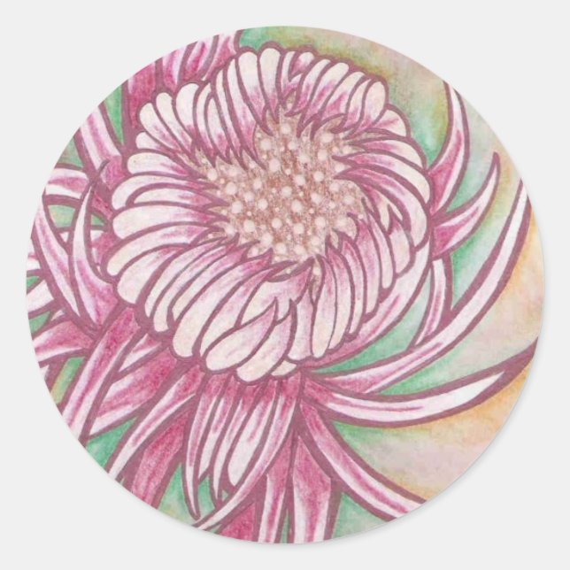 Japanese Chrysanthemums Classic Round Sticker (Front)