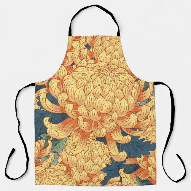 Japanese chrysanthemums: yellow floral pattern. apron (Front)