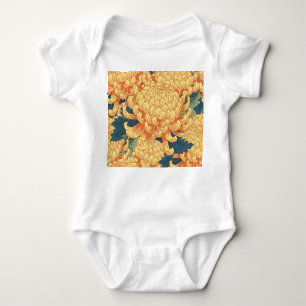 Japanese chrysanthemums: yellow floral pattern. baby bodysuit