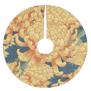Japanese chrysanthemums: yellow floral pattern. brushed polyester tree skirt