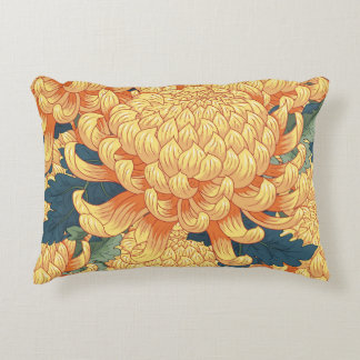 Japanese chrysanthemums: yellow floral pattern. decorative cushion