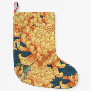 Japanese chrysanthemums: yellow floral pattern. small christmas stocking