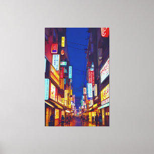 Japanese City Street At Night  Canvas Print