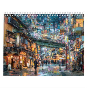 Japanese Cityscape Tokyo Japan City Wall Calendar