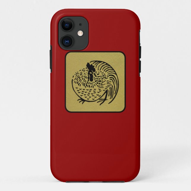 Japanese Clan Kamon Red Laquer and Gold Rooster Case-Mate iPhone Case (Back)