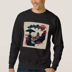 Japanese classic lady with umbrella looking at cas sweatshirt