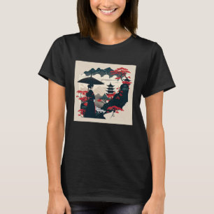 Japanese classic lady with umbrella looking at cas T-Shirt