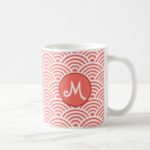 Japanese Classic Wave Pattern with Monogram Coffee Mug