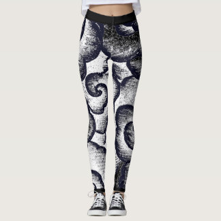 JAPANESE CLOUD PATTERN BLACK AND WHITE LEGGINGS
