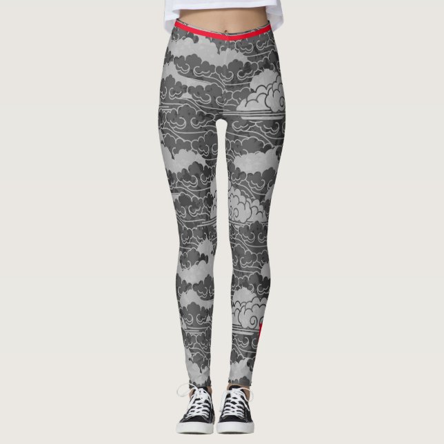 JAPANESE CLOUD PATTERN WITH HUMMINGBIRD LEGGINGS (Front)