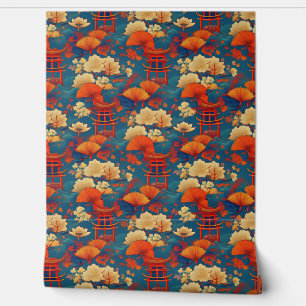 Japanese clouds and flowers wallpaper
