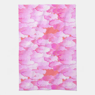 Japanese Clouds, Dawn, Orchid Pink and Coral Tea Towel
