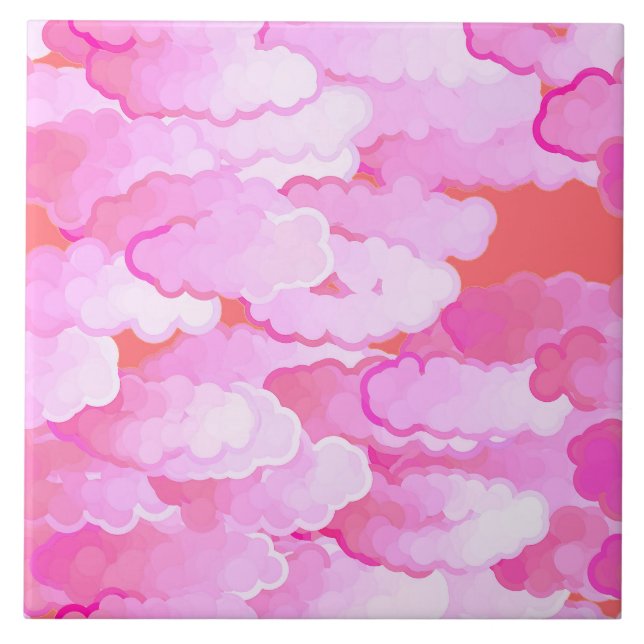 Japanese Clouds, Dawn, Orchid Pink and Coral Tile (Front)