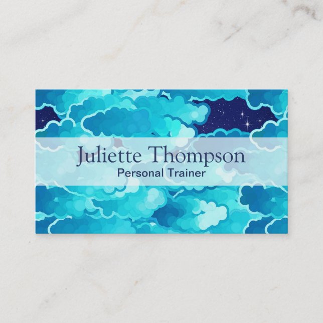 Japanese Clouds, Evening Sky, Turquoise and Indigo Business Card (Front)