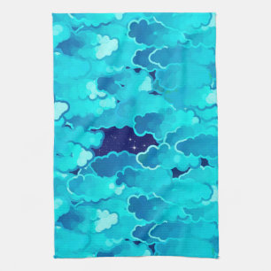Japanese Clouds, Evening Sky, Turquoise and Indigo Tea Towel
