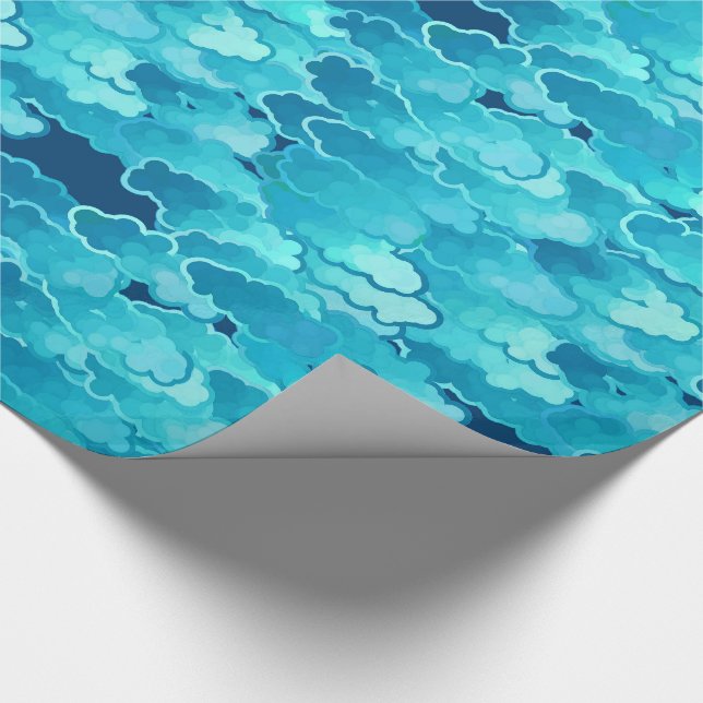 Japanese Clouds, Evening Sky, Turquoise and Indigo Wrapping Paper (Corner)