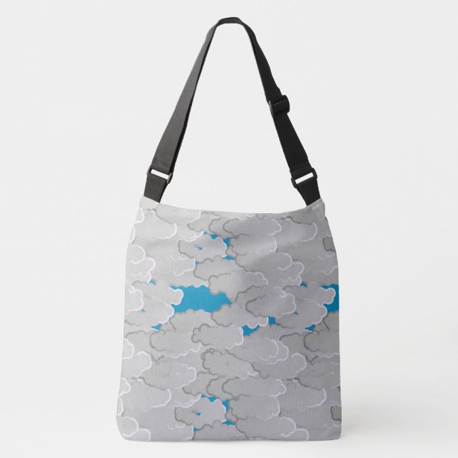 Japanese Clouds, Summer Day, White and Sky Blue Crossbody Bag (Front)