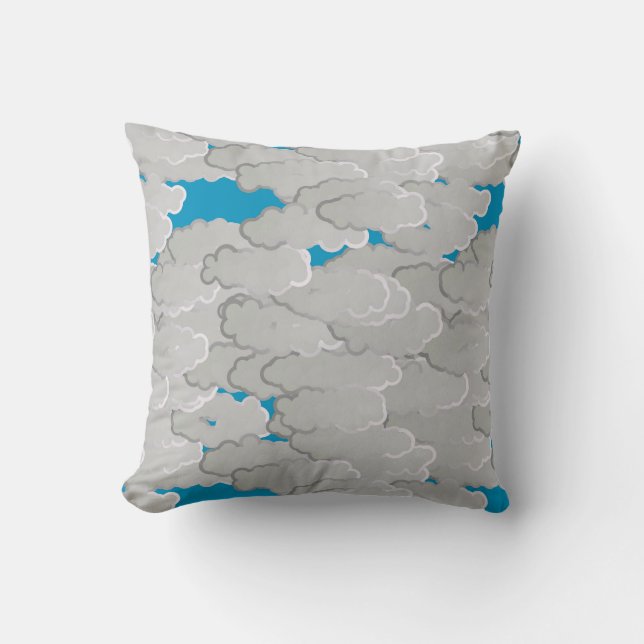 Japanese Clouds, Summer Day, White and Sky Blue Cushion (Front)