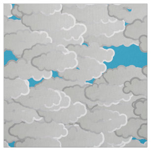 Japanese Clouds, Summer Day, White and Sky Blue Fabric