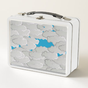 Japanese Clouds, Summer Day, White and Sky Blue Metal Lunch Box