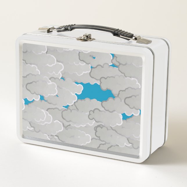 Japanese Clouds, Summer Day, White and Sky Blue Metal Lunch Box (Front)