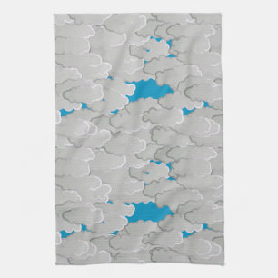 Japanese Clouds, Summer Day, White and Sky Blue Tea Towel