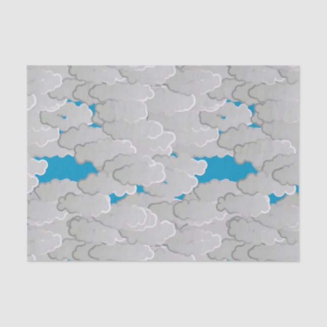 Japanese Clouds, Summer Day, White and Sky Blue Tissue Paper (Front)