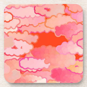 Japanese Clouds, Sunset, Coral, Fuchsia, Pink  Coaster