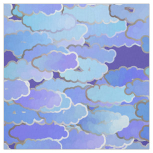Japanese Clouds, Twilight, Violet and Cobalt Blue Fabric