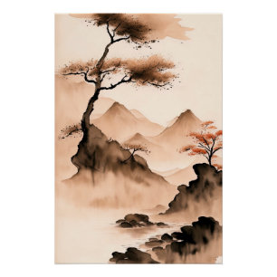 Japanese Coastal Minimalist Landscape Poster