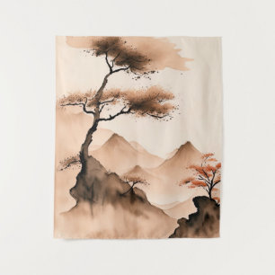 Japanese Coastal Minimalist Landscape Tapestry