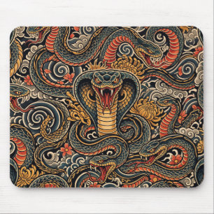 Japanese Cobra Irezumi Tattoo Pattern Mouse Pad