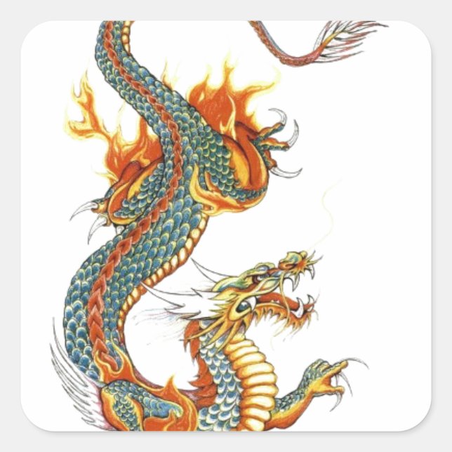 JAPANESE COLORED DRAGON SQUARE STICKER (Front)