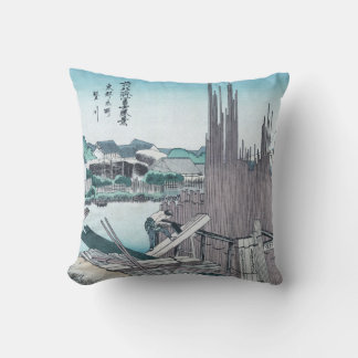Japanese Construction Woodwork Ukiyo-e by Hokusai Cushion