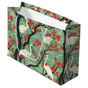 Japanese Crane and Cherry Blossom - Oriental Art Large Gift Bag