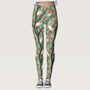 Japanese Crane and Cherry Blossom - Oriental Art Leggings